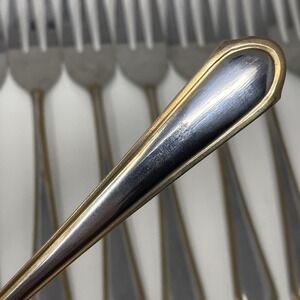 Set of 12 Hampton Silversmiths HSV198 Stainless Cocktail Seafood Forks Gold Trim